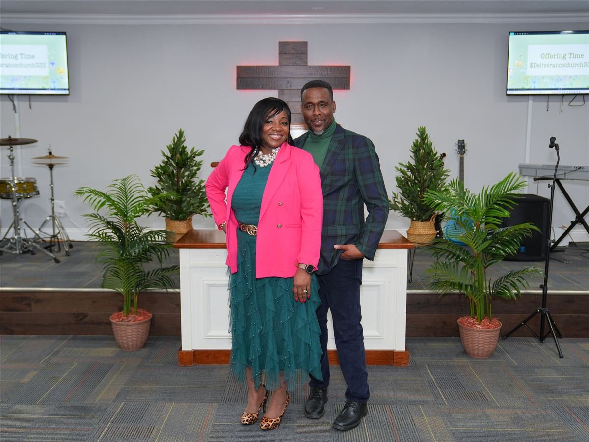 Pastor Dennis Libert and Lady Latonya Libert at the altar of Deliverance Baptist Church in Marianna, Florida